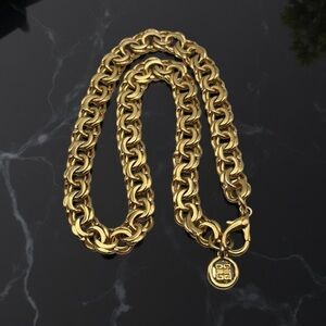 Vintage 1980s Givenchy Gold Tone Chain Choker Necklace 16” with Logo Tag, 10mm